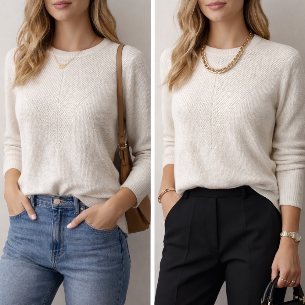 White Lightweight Crew Neck Sweater